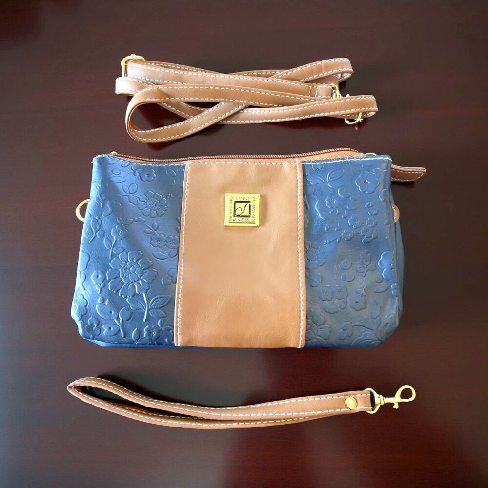 Stone Mountain | Navy / Tan | Nubuck Embossed Bonded Leather | Crossbody Bag